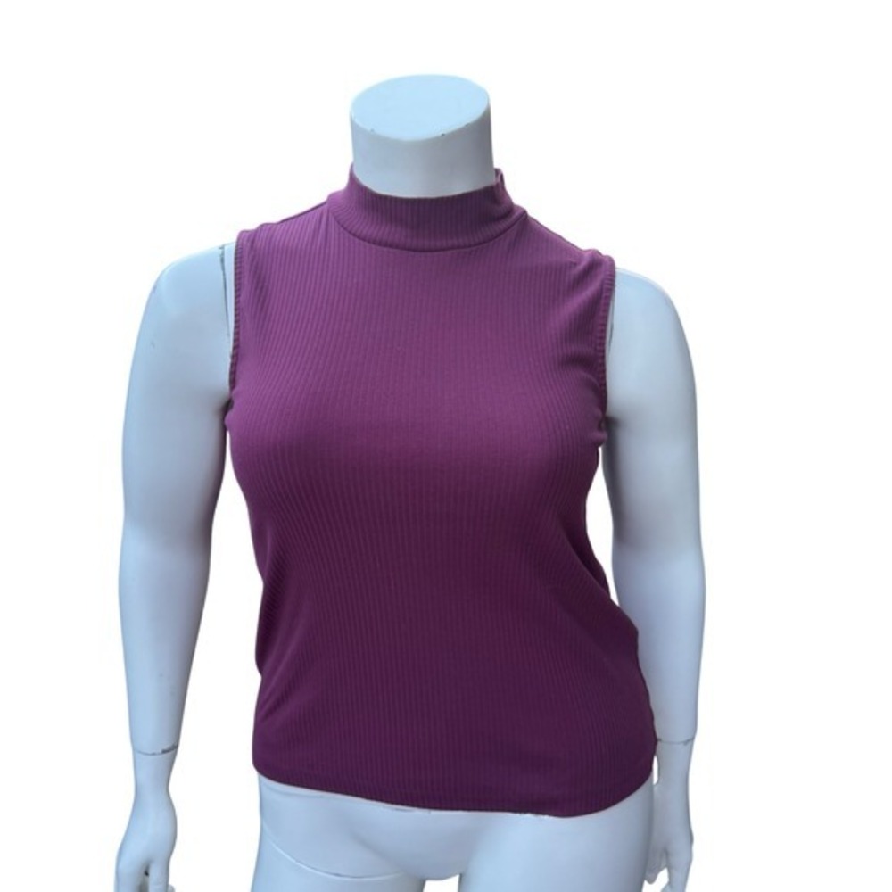 iyla Mock Neck Tank Top Ribbed‎ Burgundy Wine Minimalist Dark Academia Preppy L